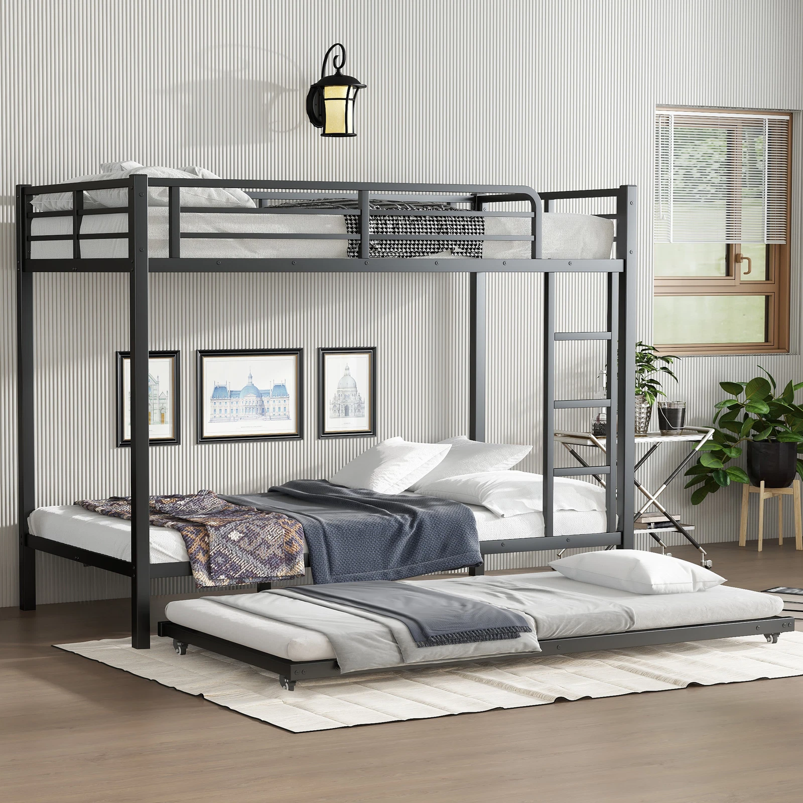 Twin XL over Twin XL Metal Bunk Bed with Twin Size